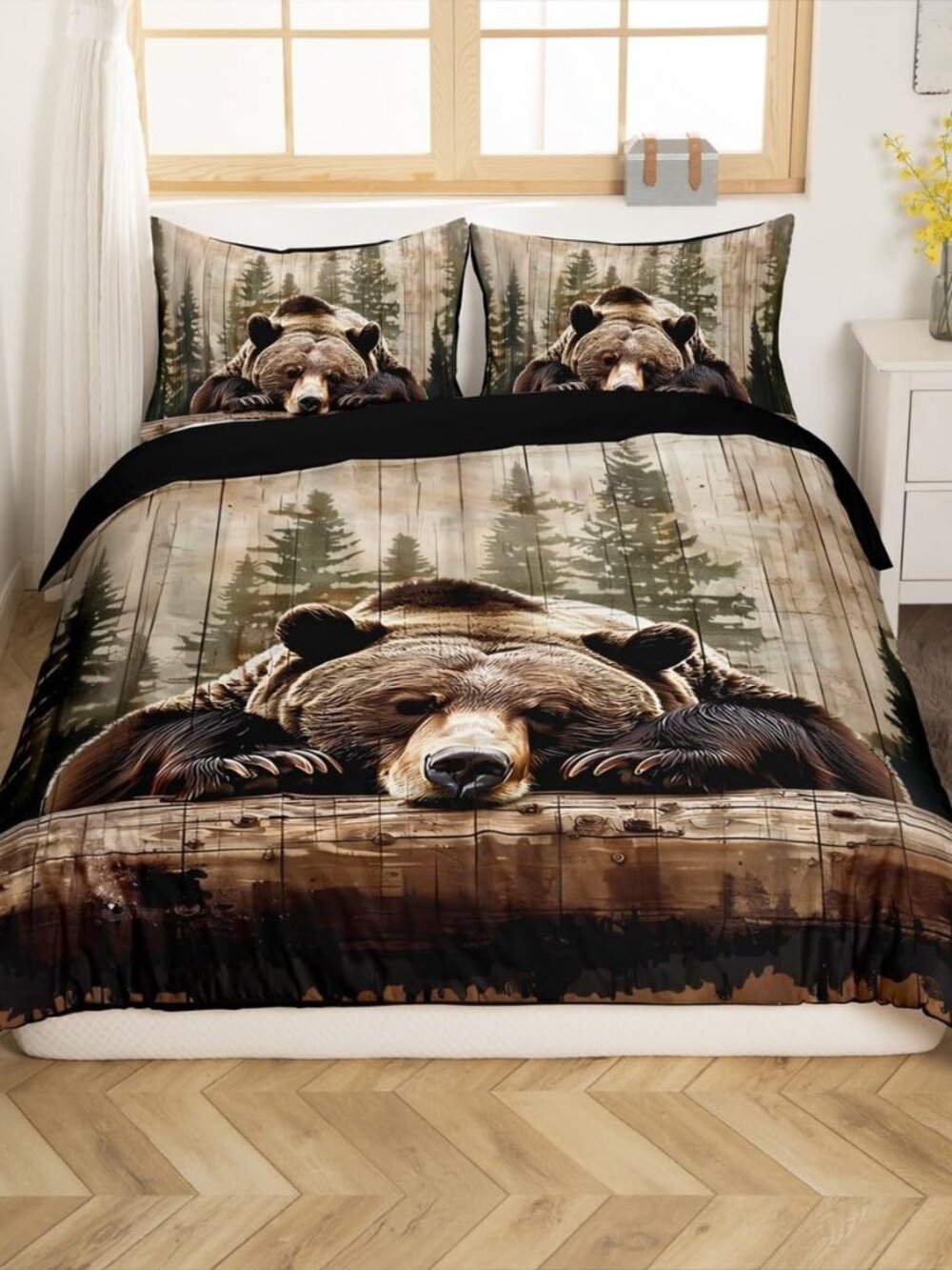 Grizzly Bear Wild Animal Hunting Duvet Cover 2Pcs Twin No Comforter
